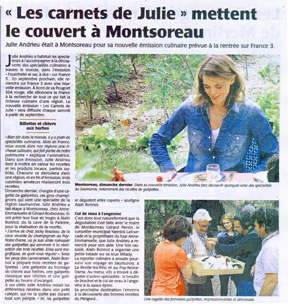 "Les carnets de Julie" mettent le couvert à Montsoreau